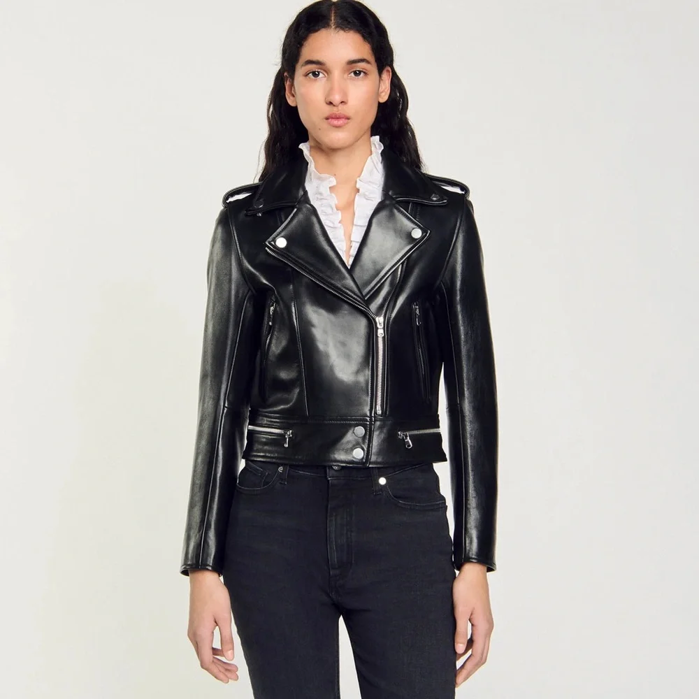 Sandro Paris Lamb Leather Biker jacket, Black, size 1 (US S) - Picture 2 of 16